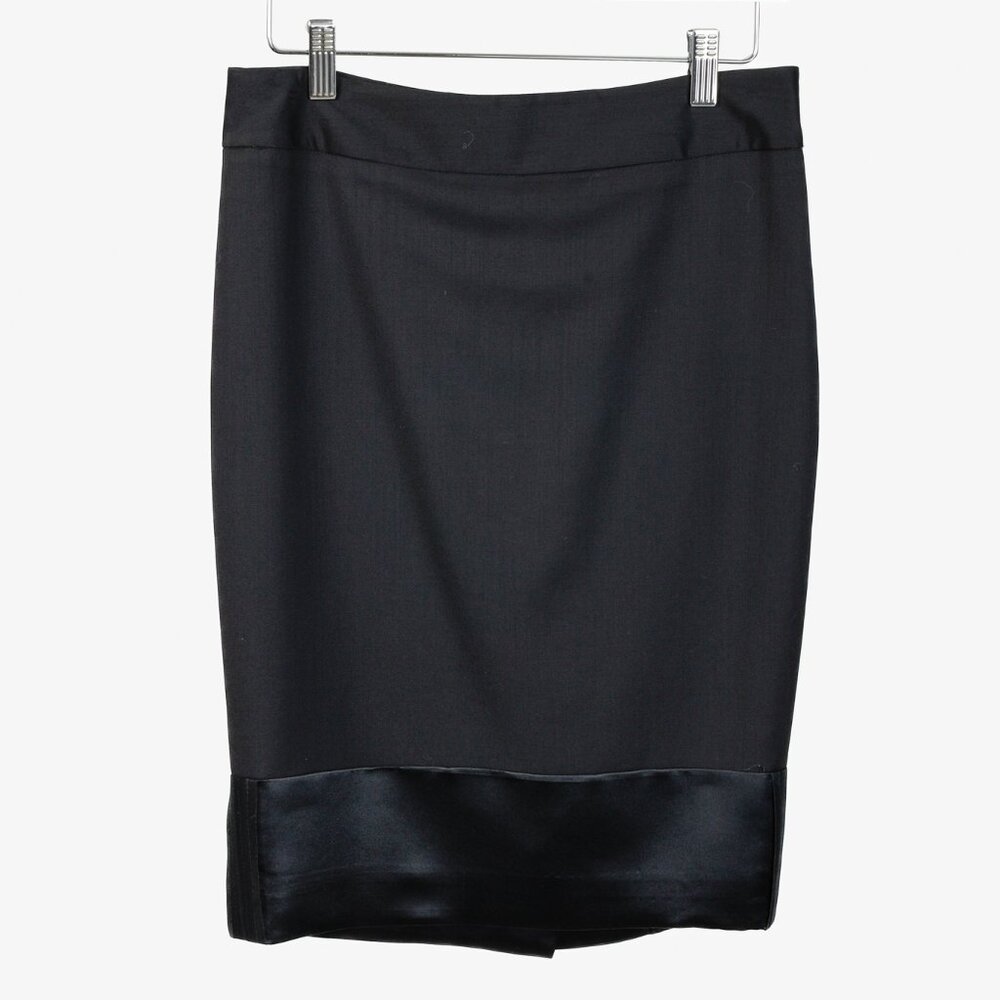 L.A.M.B. Vintage Black Wool and Satin Pencil Skirt